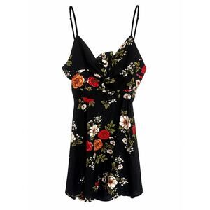 SHEIN XL Black Floral Cowl Neck Cami Mini Dress Open Back Bow Y2K Coquette Party